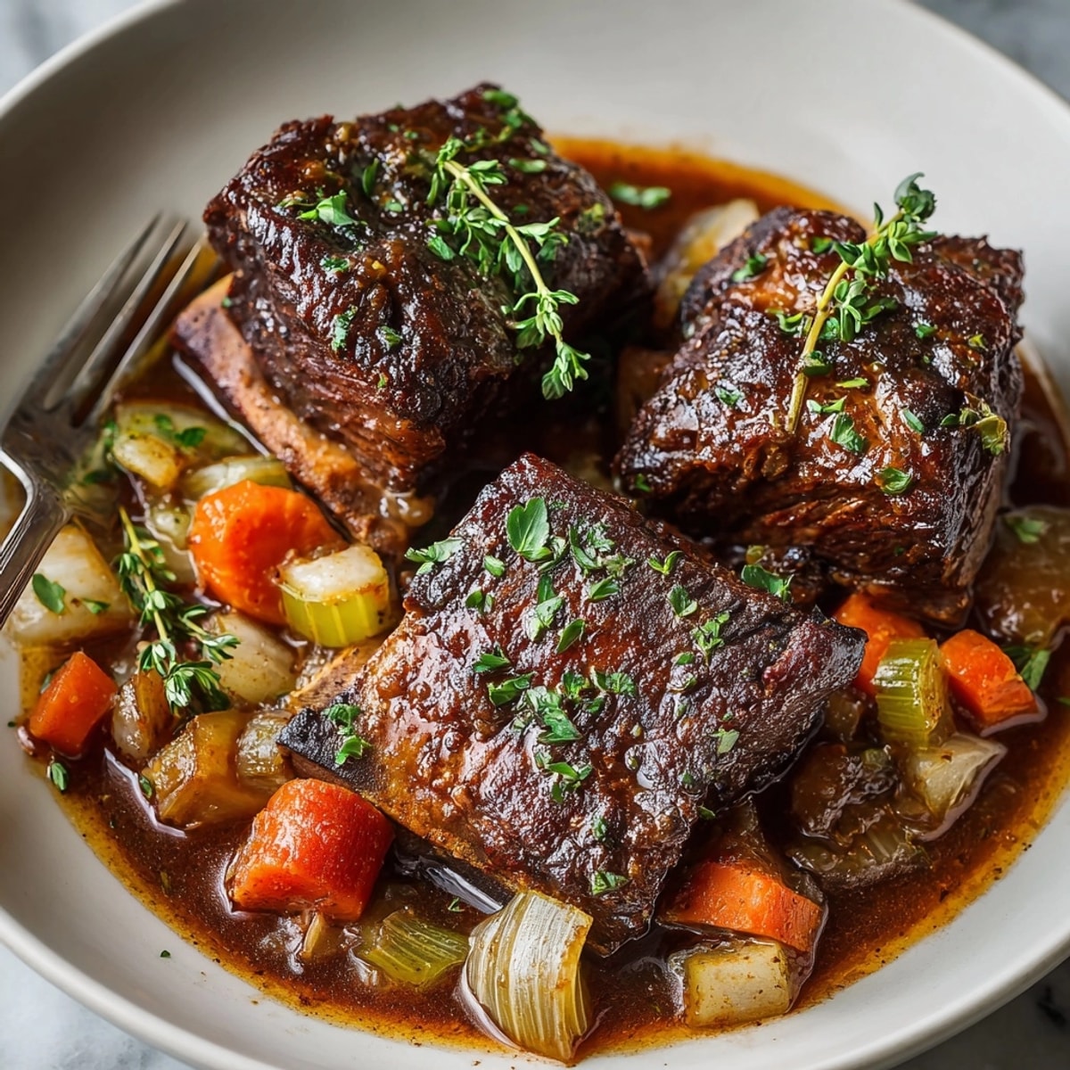 Close-up of tender Rebel Float Root Beer Braised Short Ribs on mashed potatoes, glistening with savory sweetness.