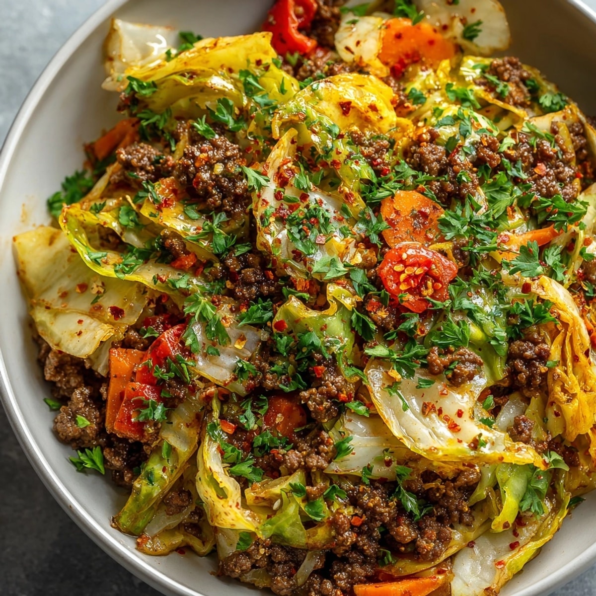 Perfectly browned beef and tender cabbage create a delicious Beef and Cabbage Skillet meal.