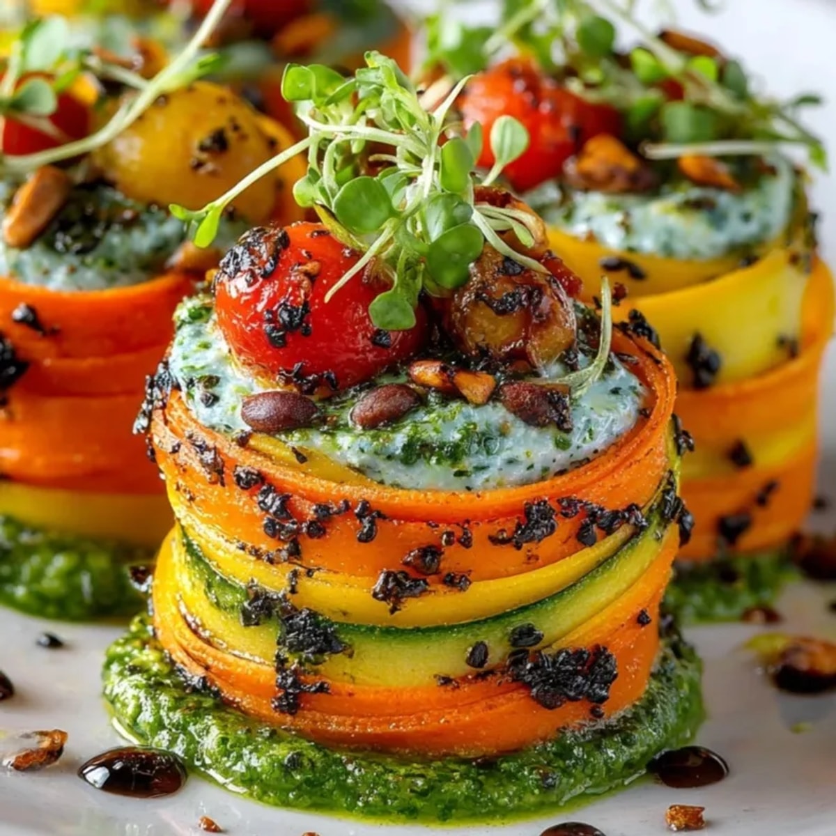 Geometric Pasta Plating with Instagram-Perfect Angles showcased in bold colorful lines, vibrant vegetables, and creamy sauces.
