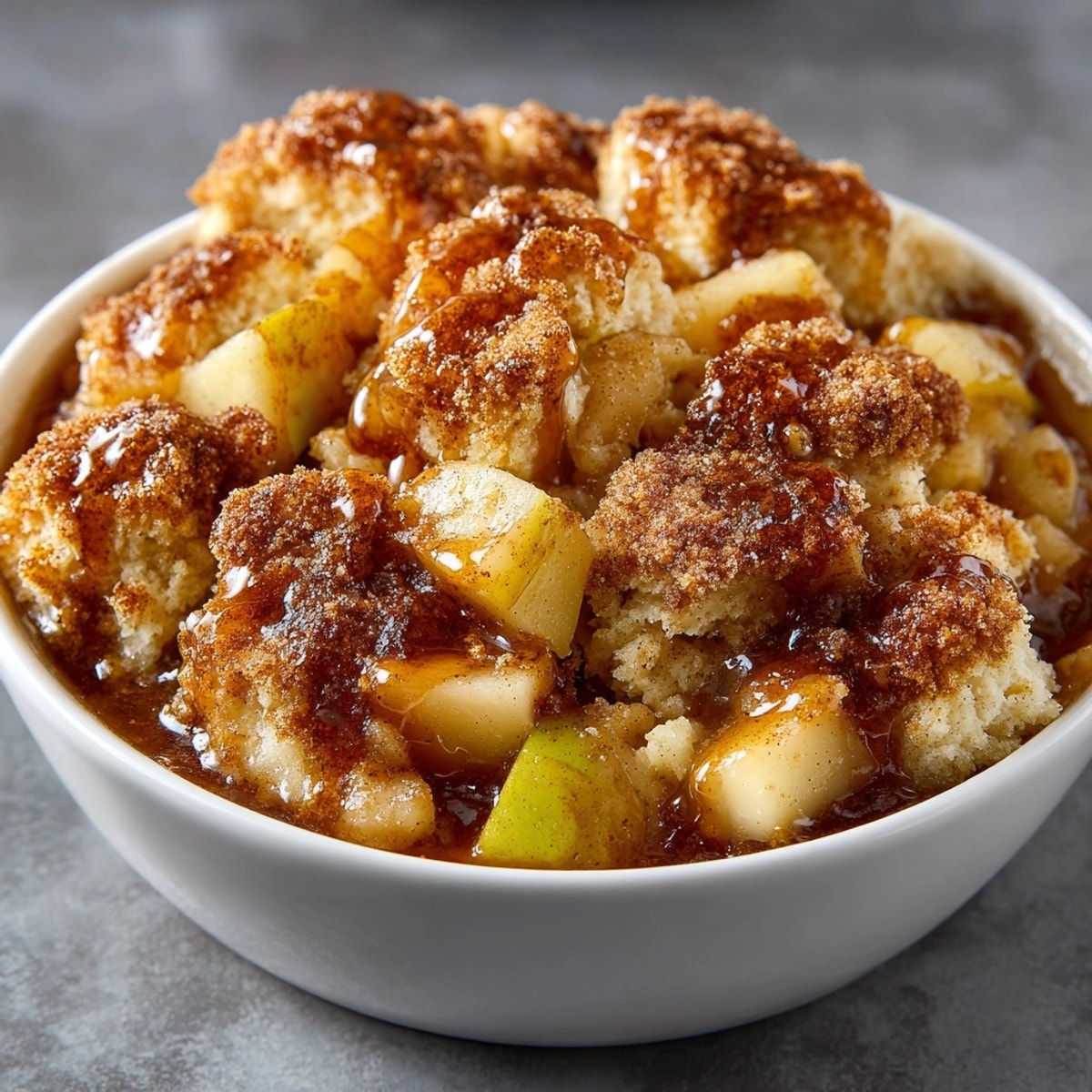 Golden Snickerdoodle Apple Cobbler, bubbling hot, ready for a scoop of vanilla ice cream.