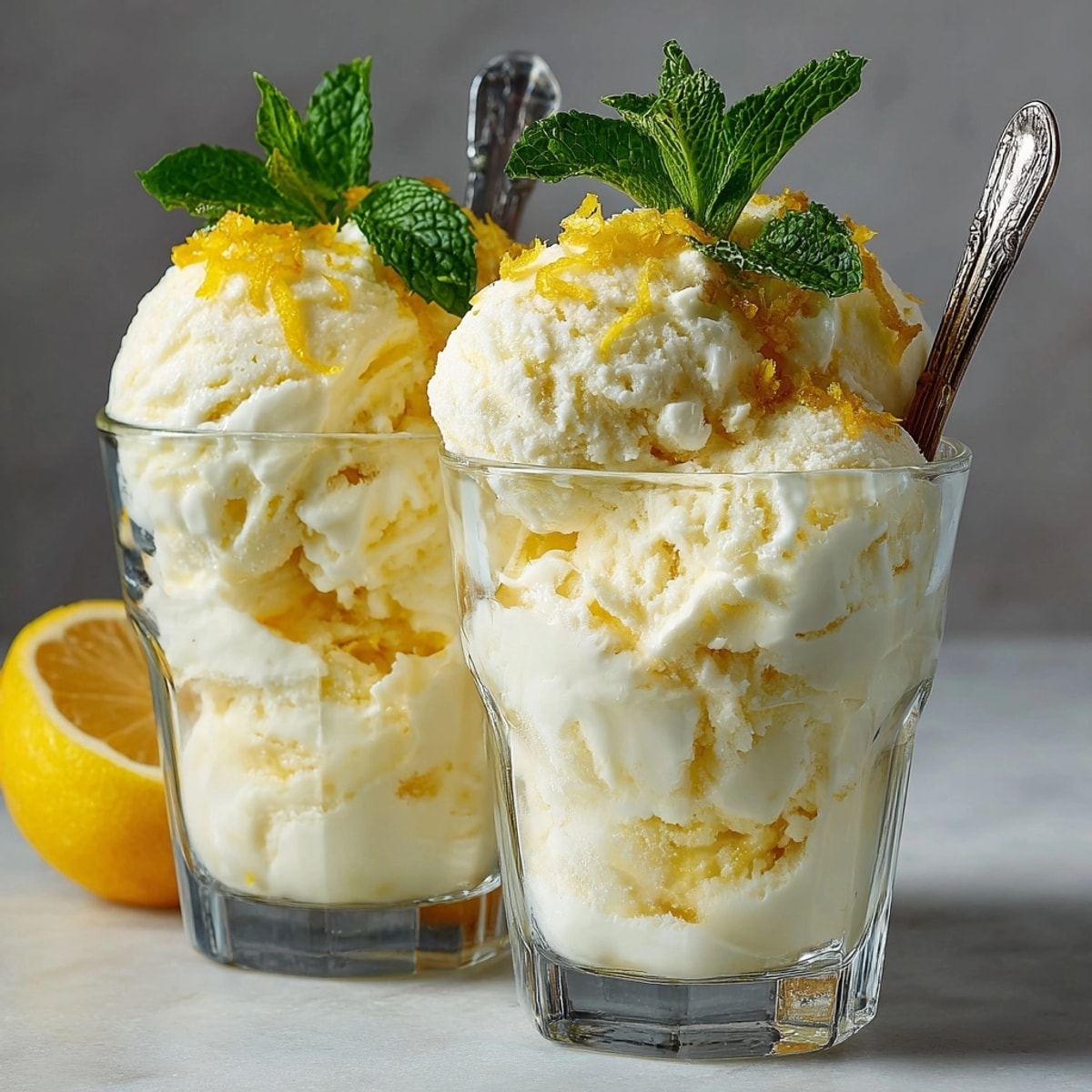 Creamy vanilla ice cream melting into a zesty Limoncello Float, garnished with lemon.