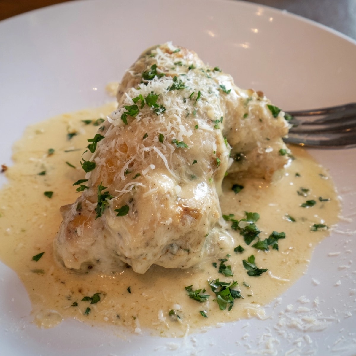 Creamy Garlic Chicken recipe: golden skillet, tender chicken in rich, creamy sauce.
