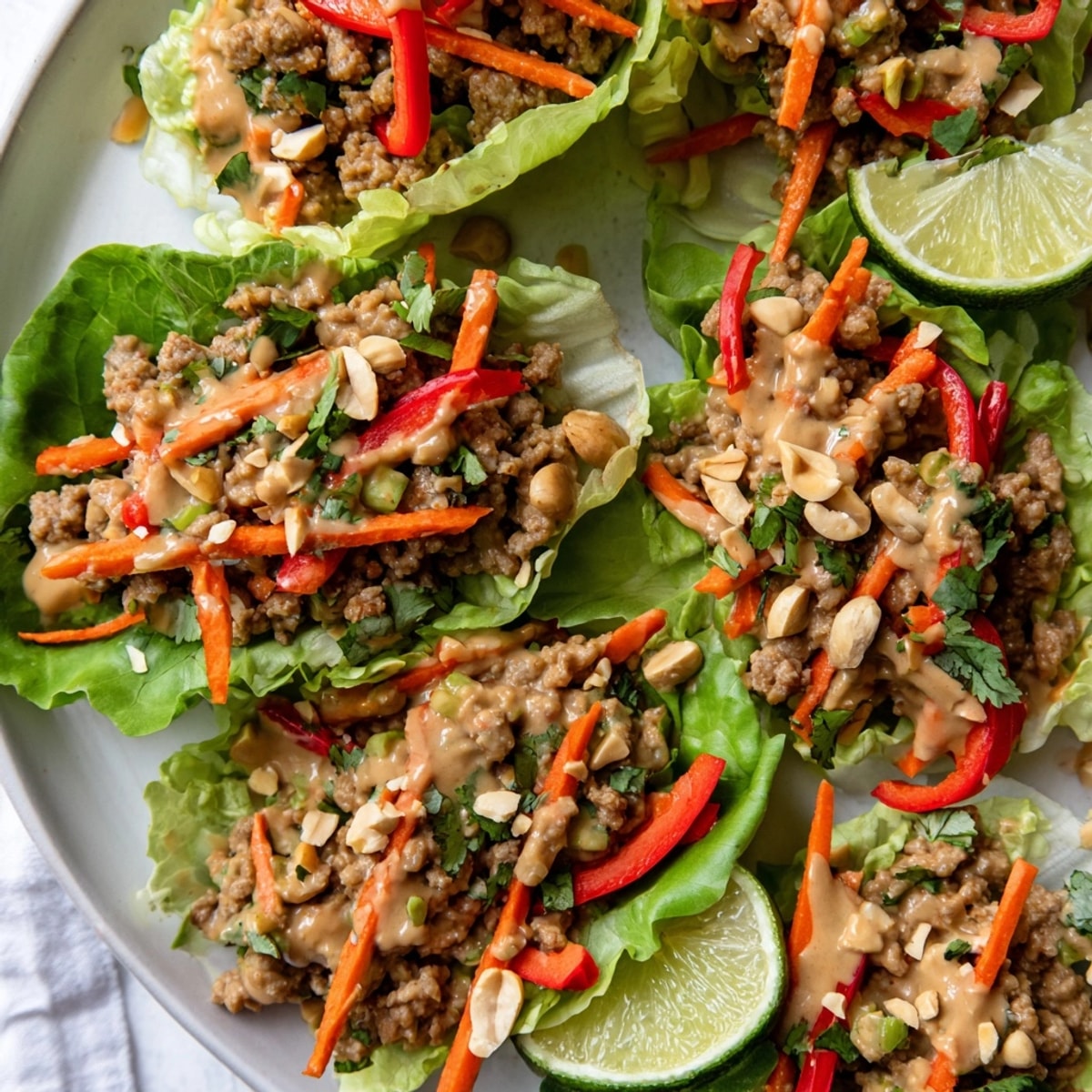 Thai Peanut Turkey Lettuce Wraps, a vibrant and customizable protein-packed, healthy meal.