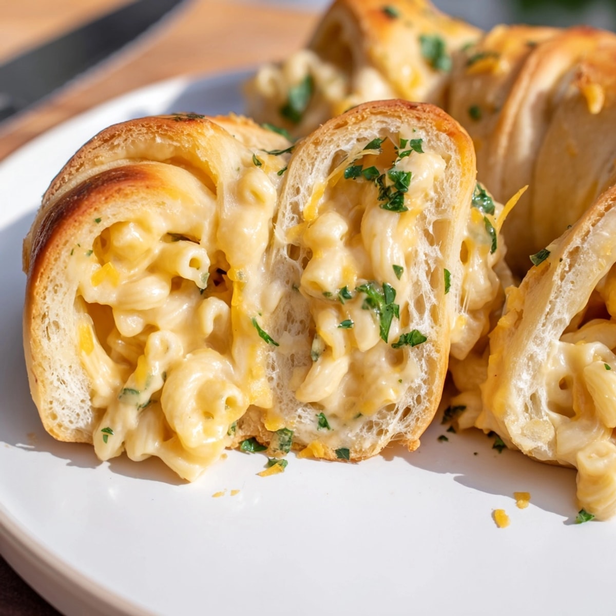 Golden Mac and Cheese Stuffed Crescent Rings, fresh from the oven, cheesy and inviting.