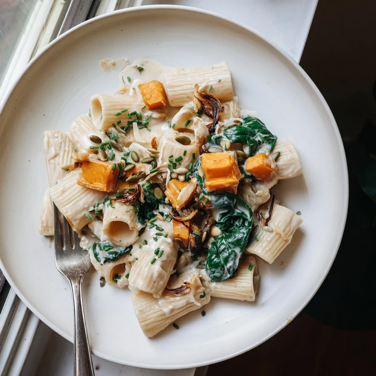 Indulge in Creamy Miso Fall Pasta, featuring sweet butternut squash and rich creaminess.