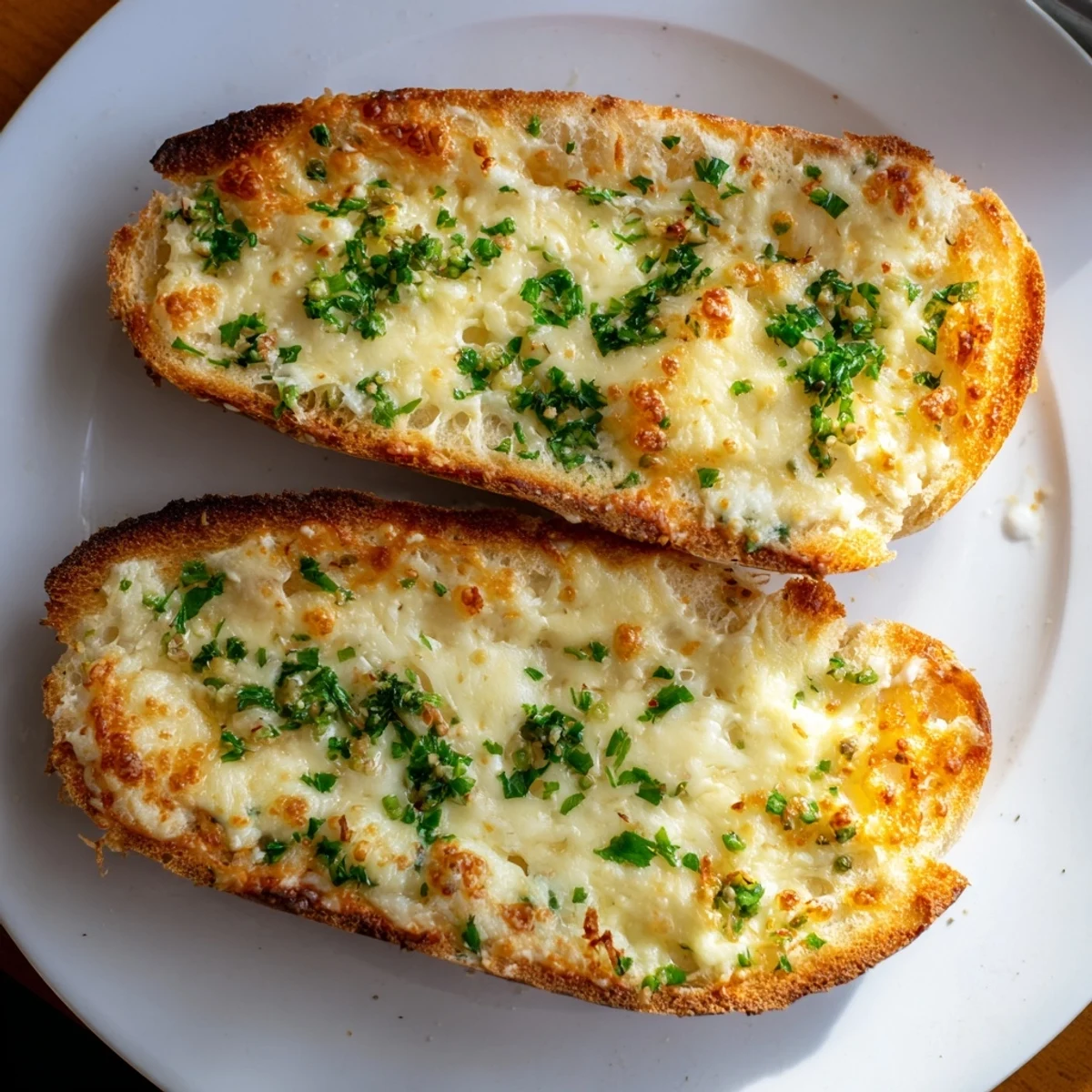 Crispy Chili Cheese Garlic Bread Slices with gooey melted cheese and fresh herbs.