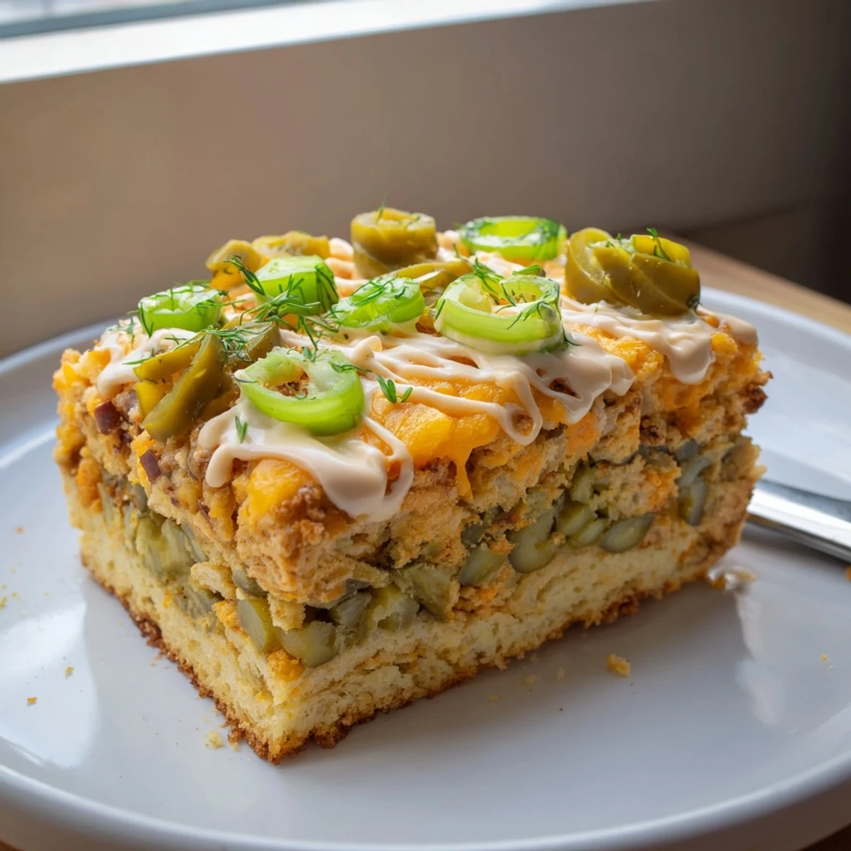 Crispy pretzel crust topped with zesty dill pickles and melted cheddar cheese bars.