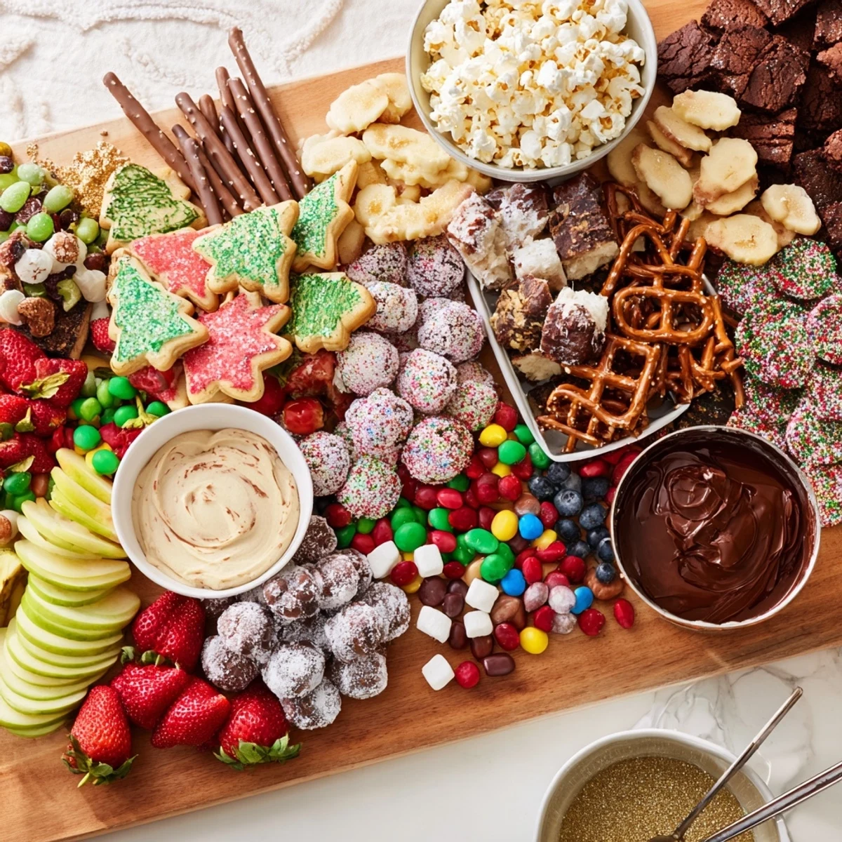 A colorful dessert board with themed snacks and vibrant fruits, perfect for celebrations.  