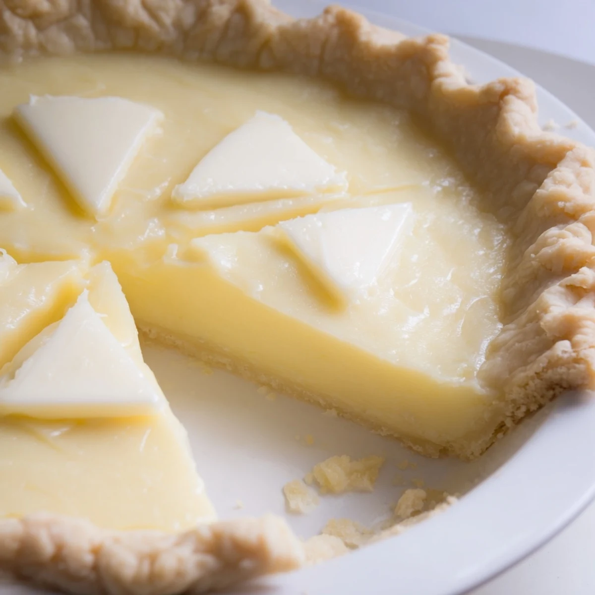 Golden brown water pie with a smooth filling, a simple and comforting dessert.