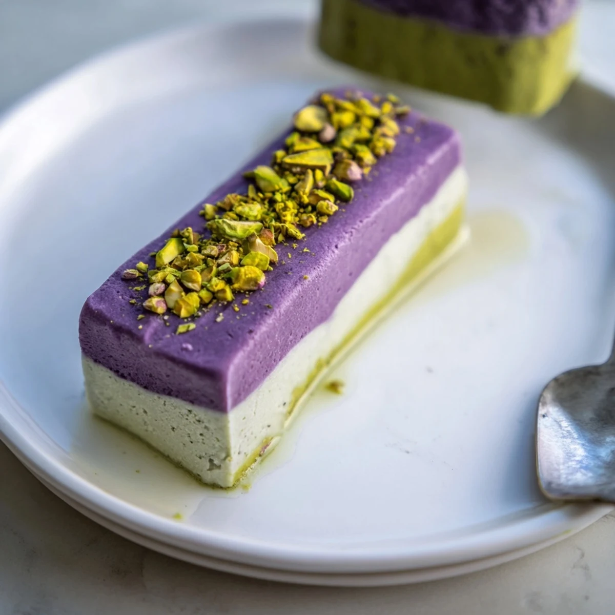 Creamy ube and pistachio ice cream bars, perfect for summer gatherings.  