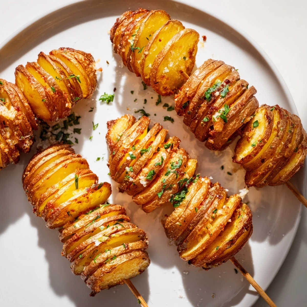 Enjoy delicious air-fryer tornado potatoes, perfectly seasoned and spiraled on skewers.  
