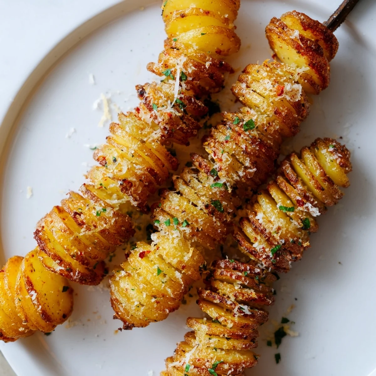 Golden, spiral-cut air-fryer tornado potatoes, a fun and healthy snack for all.