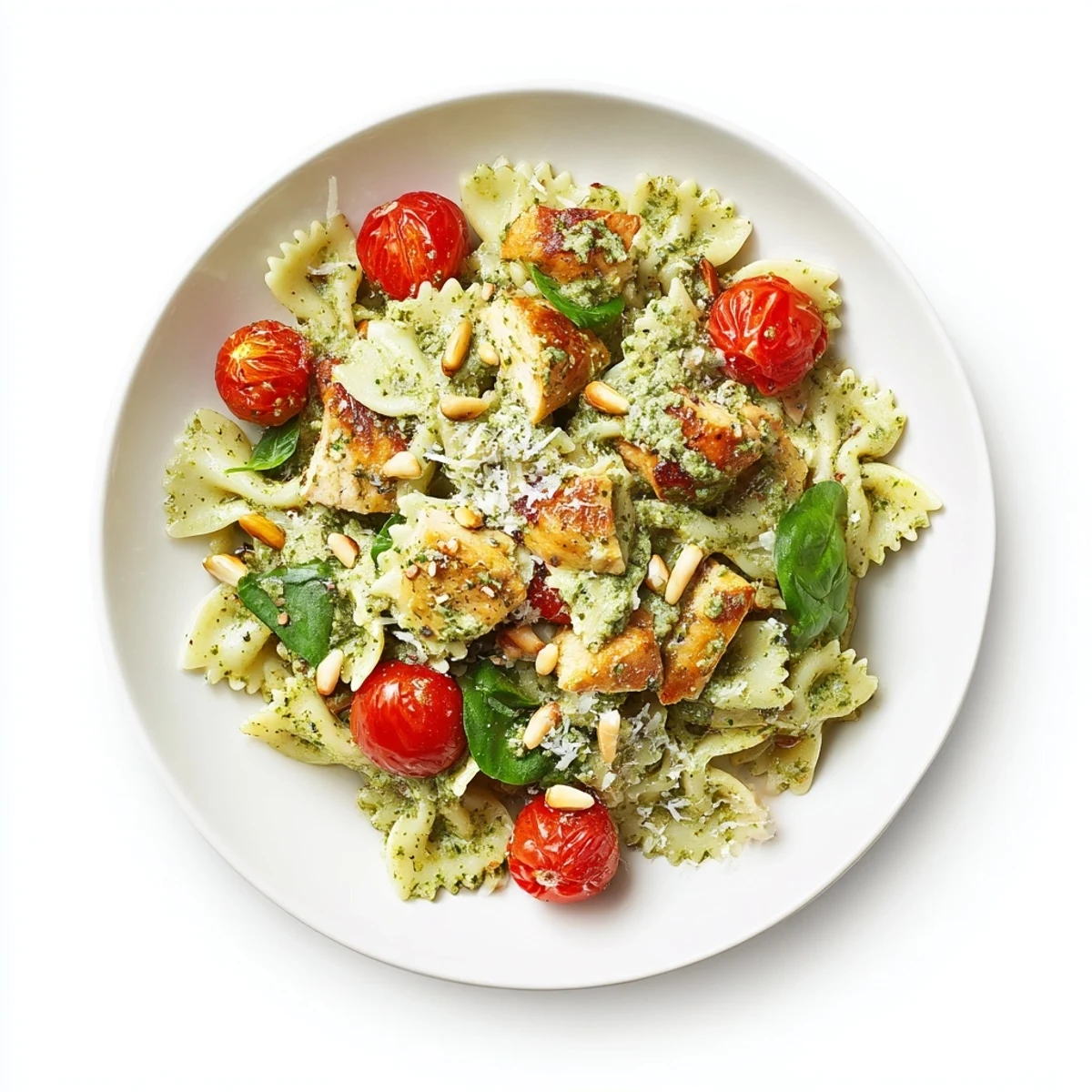 Pesto Chicken Bowtie Pasta: a creamy, vibrant dish showcasing tender chicken and perfectly cooked pasta.