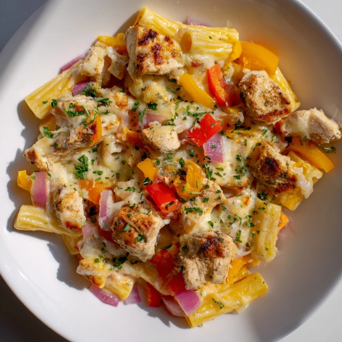 Delicious Cajun Chicken Pasta Bake with a touch of heat, featuring a comforting creamy sauce.