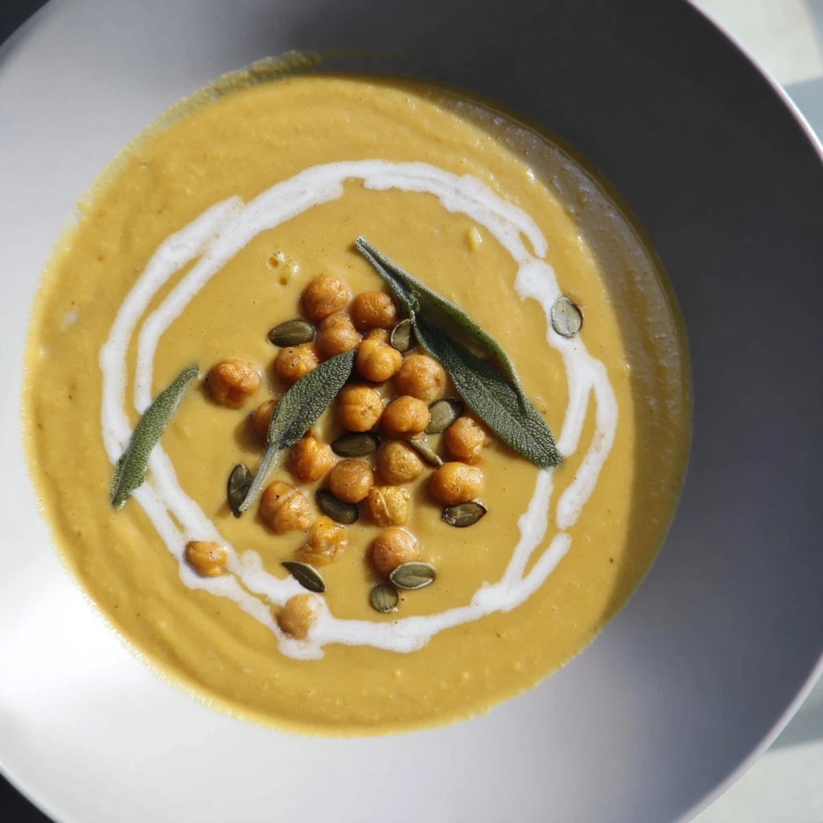 This hearty Chickpea, Pumpkin & Sage Soup features roasted pumpkin and fragrant sage, ready to serve!