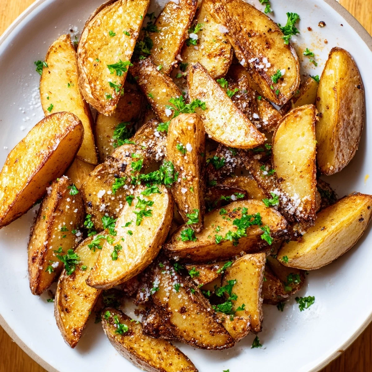 Golden, microwave crispy potatoes, sprinkled with herbs, providing a quick and easy side dish.