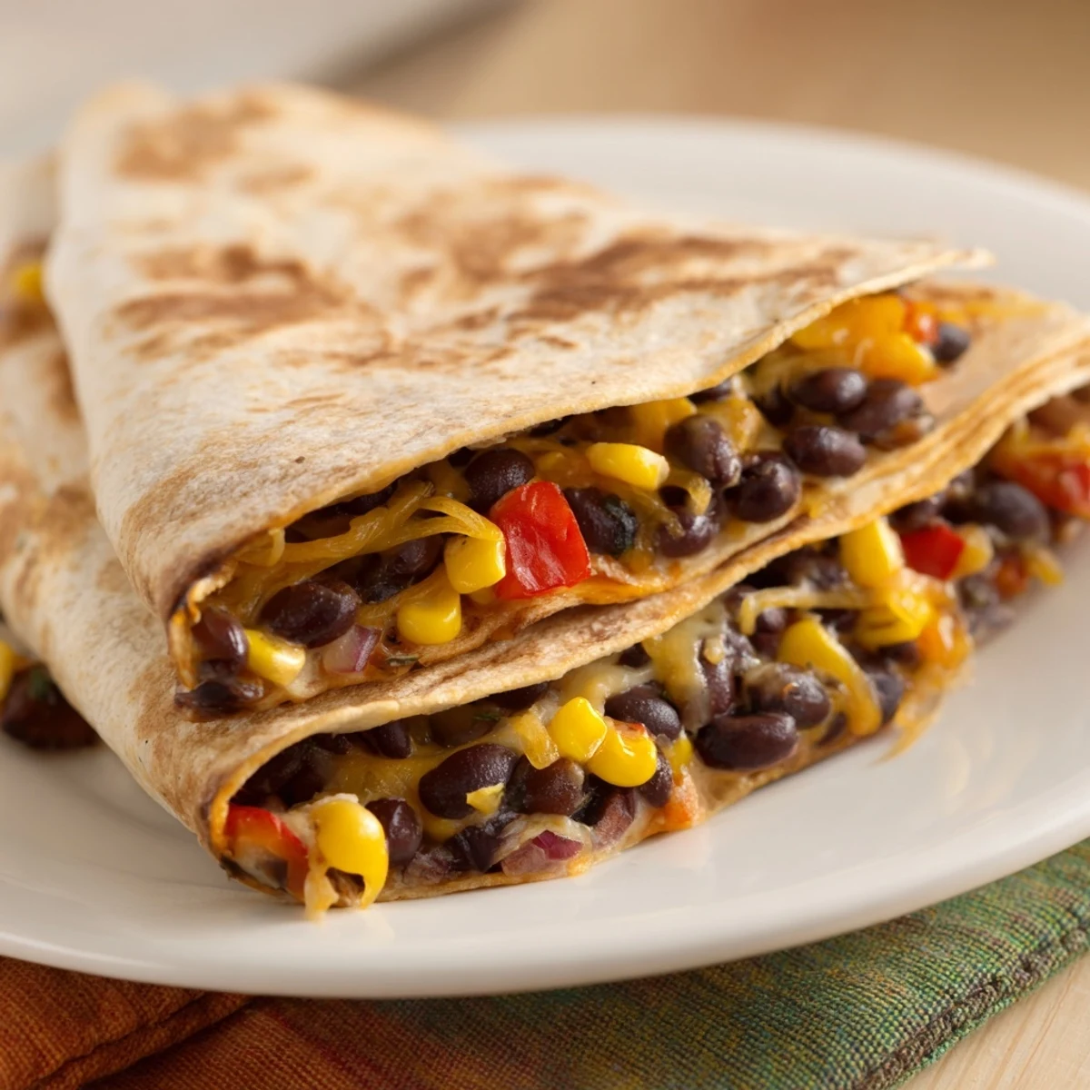 Folded tortilla wrap hack: imagine the satisfying crunch of these bean and cheese-filled triangles, hot from the oven.