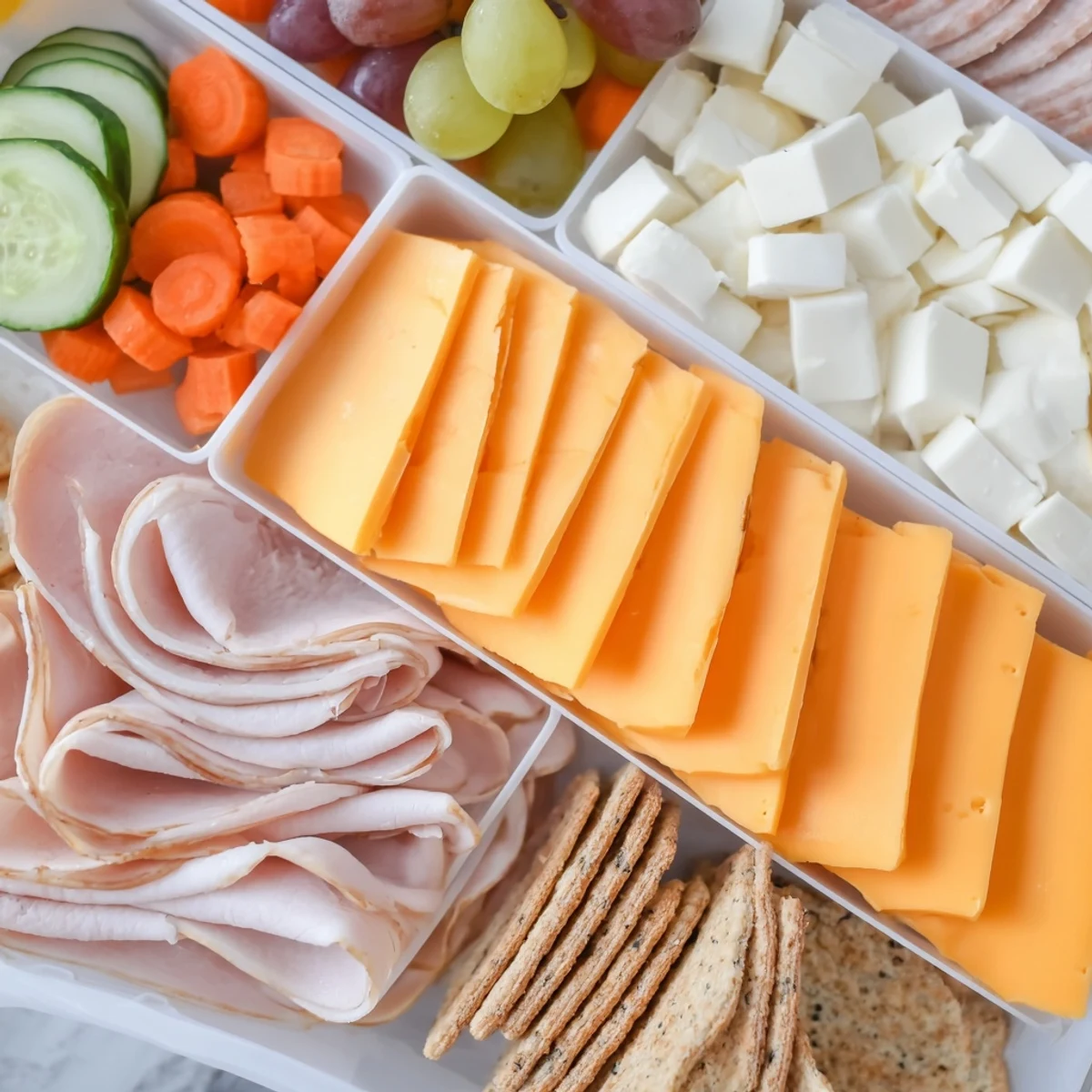DIY Lunchables Tray overflowing with colorful lunch components, perfect for a quick and fun meal.