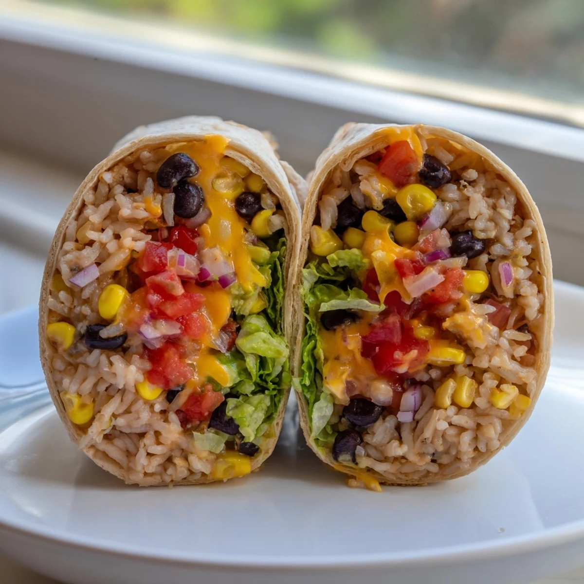 Steaming hot rice and bean burritos, a satisfying Mexican-inspired meal, ready to enjoy.