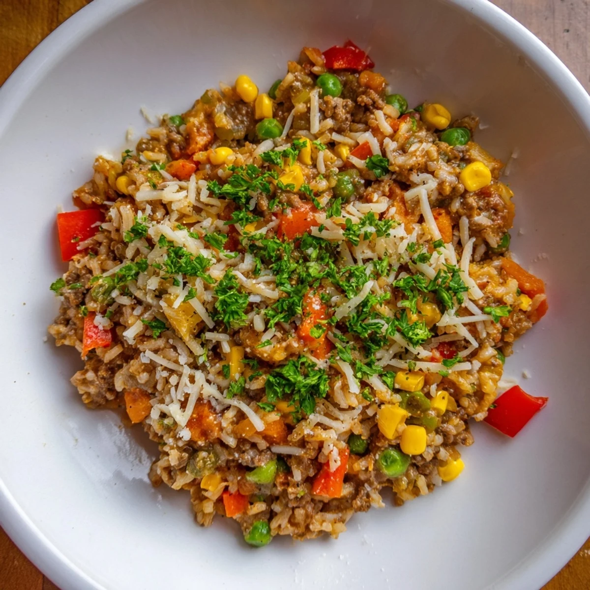 Sizzling Ground Beef Skillet with vibrant veggies and fluffy rice, an easy, comforting one-pan meal.