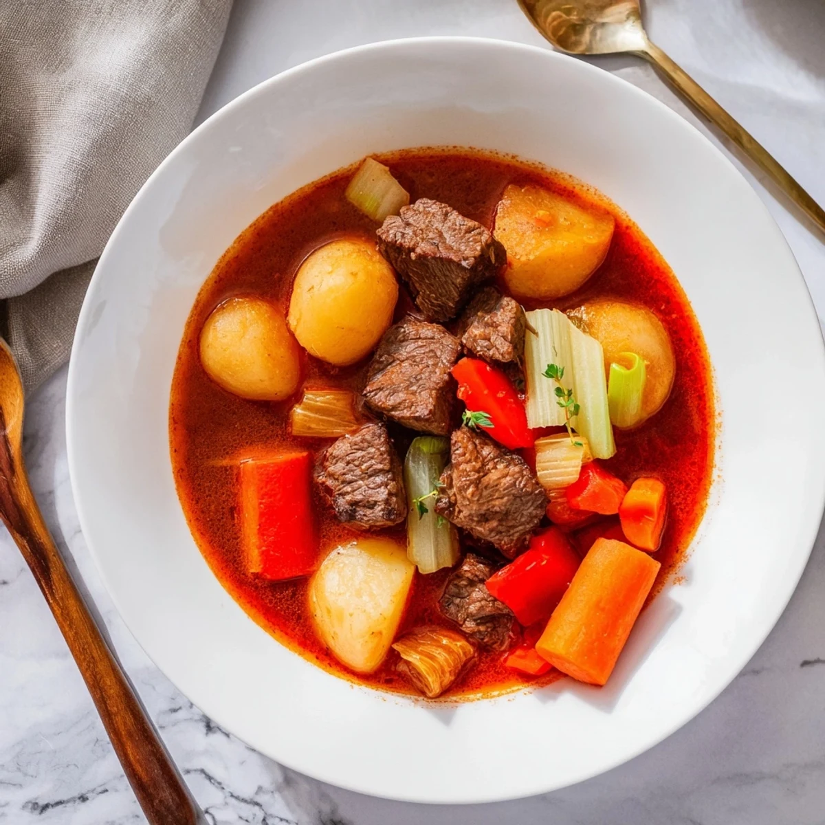 Tender beef cubes in a rich, flavorful Smoked Paprika & Garlic Beef Stew, ready to warm you.