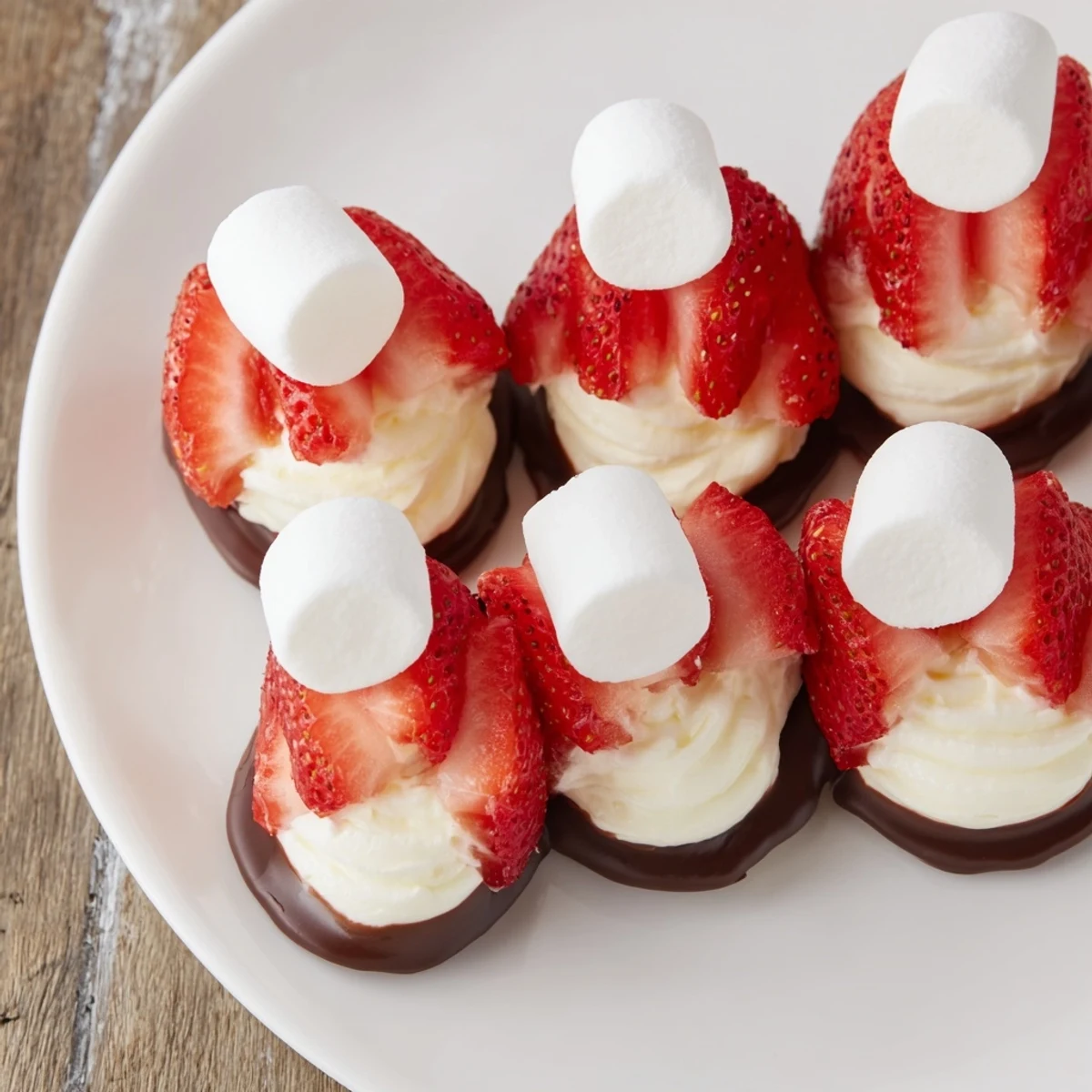 Air Fryer Santa Hat Strawberries: Festive dessert of juicy strawberries filled with creamy cheesecake.