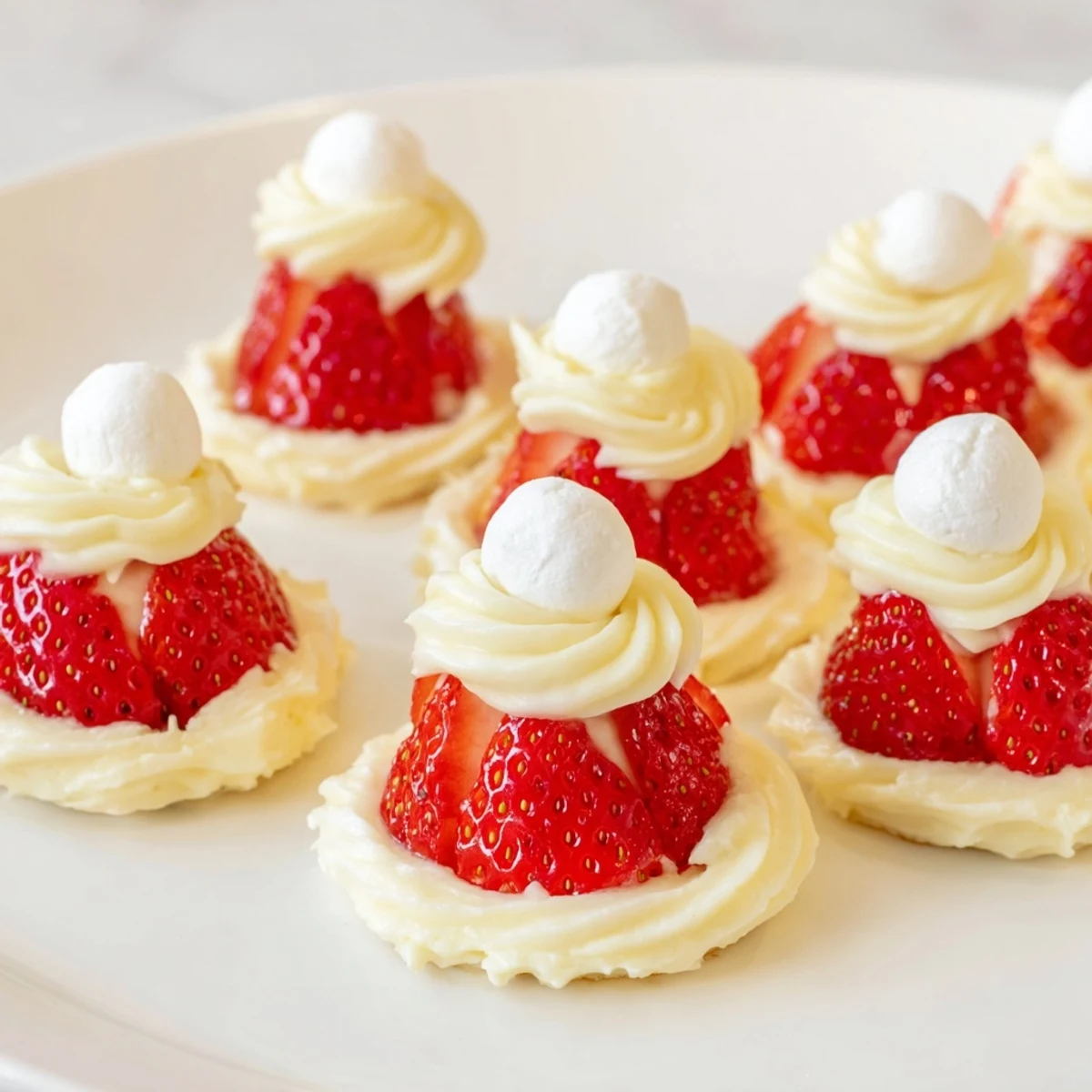 Close-up of freshly made Air Fryer Santa Hat Strawberries, perfect for a cheerful holiday dessert spread.