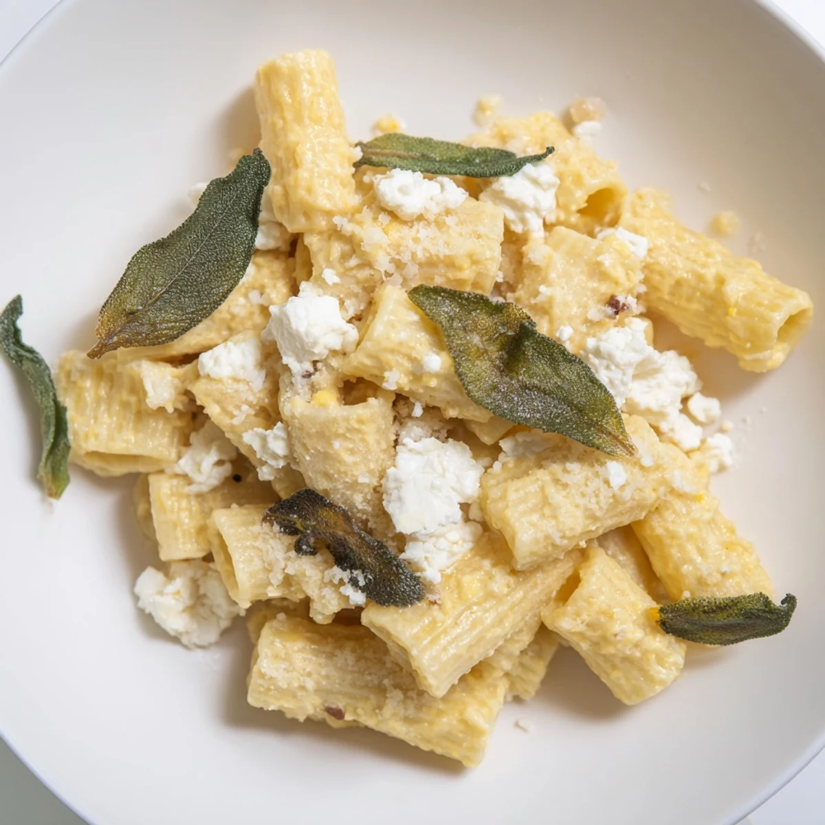 Warm, golden roasted butternut squash in creamy pasta with crumbled goat cheese.
