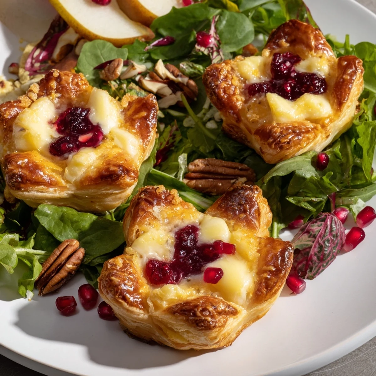 Creamy brie and tart cranberries fill flower-shaped puff pastries in this elegant appetizer recipe.