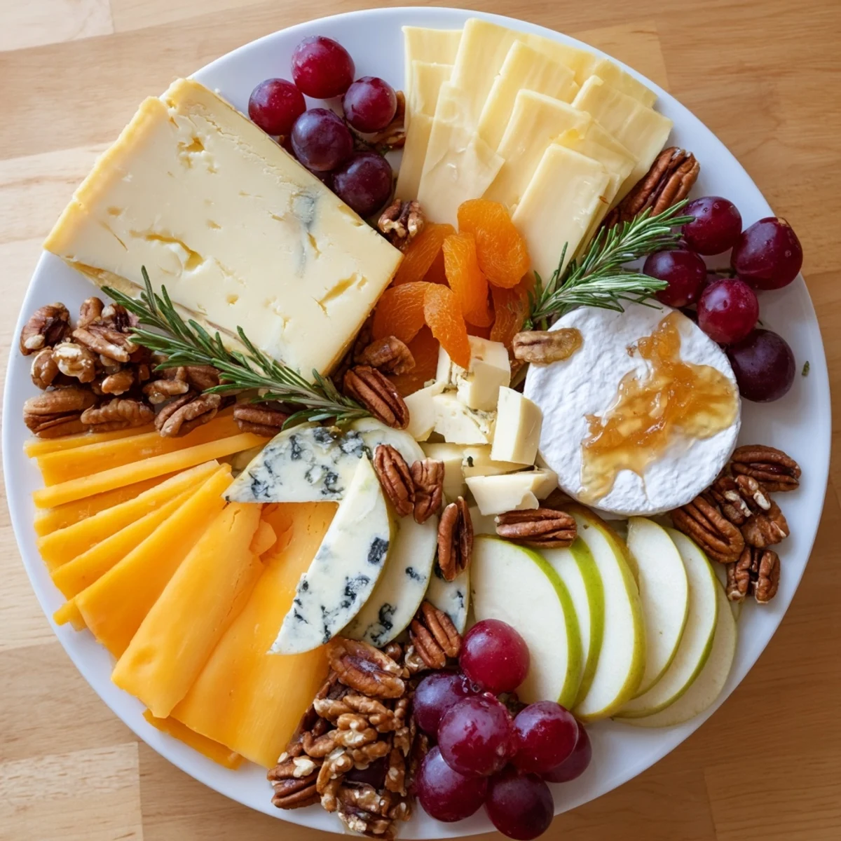 An Autumn Leaf Cheese Platter, deliciously arranged with brie, apples, nuts, and crackers for sharing.