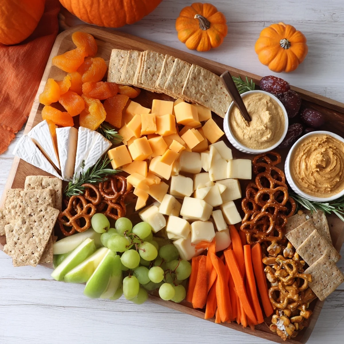 A beautifully arranged Pumpkin Patch Snack Board with colorful fall fruits, perfect for sharing.