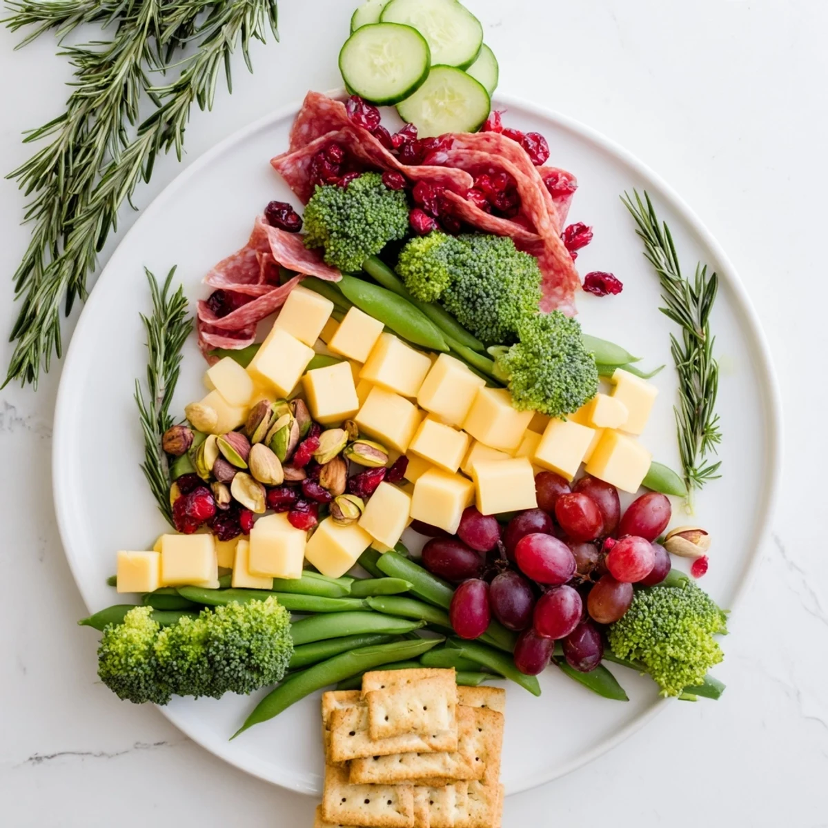 Festive Evergreen Tree Snack Board image: a colorful and inviting holiday appetizer for entertaining.