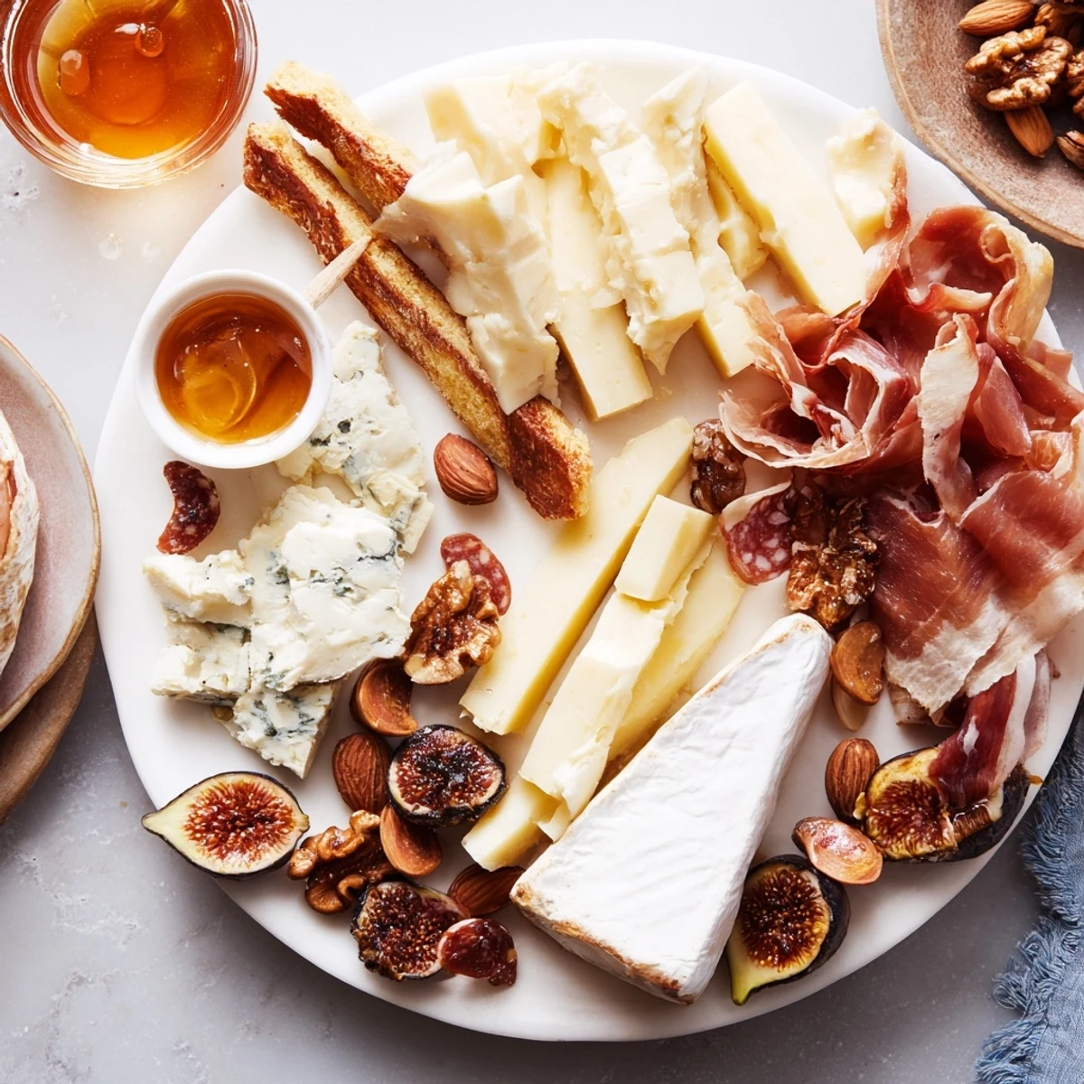 Plateau des Rois Mages Gourmand: a bountiful holiday appetizer platter with rich cheeses and cured meats.