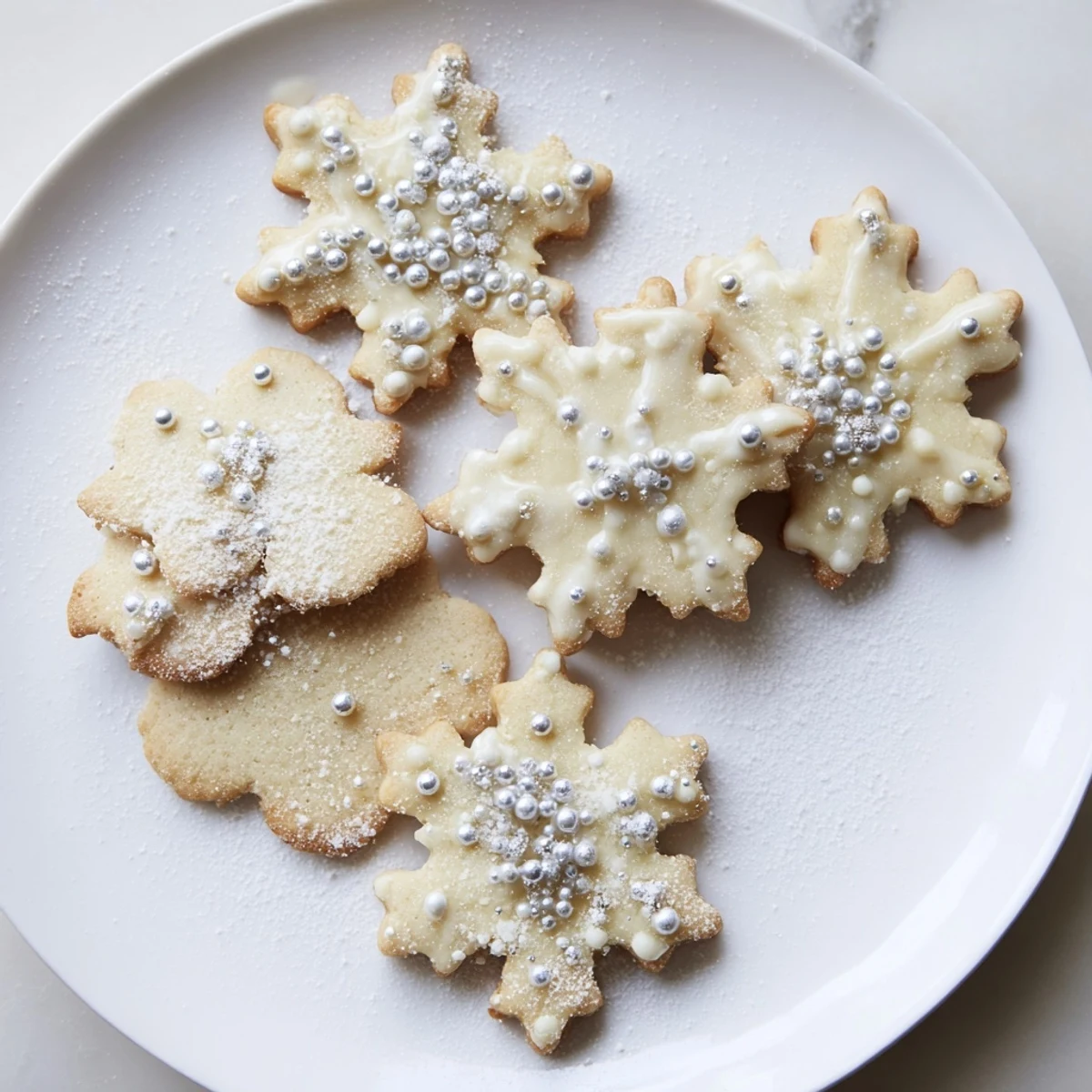 Delicate snowflake-shaped cookies from our Winter Snowflake Platter, dusted with powdered sugar, look divine.