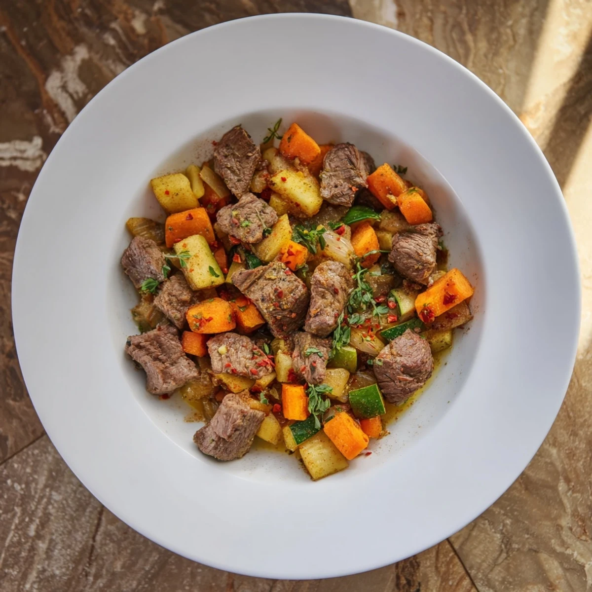 Easy homemade sweet lamb platter with tender lamb and cooked vegetables, ideal for babies.