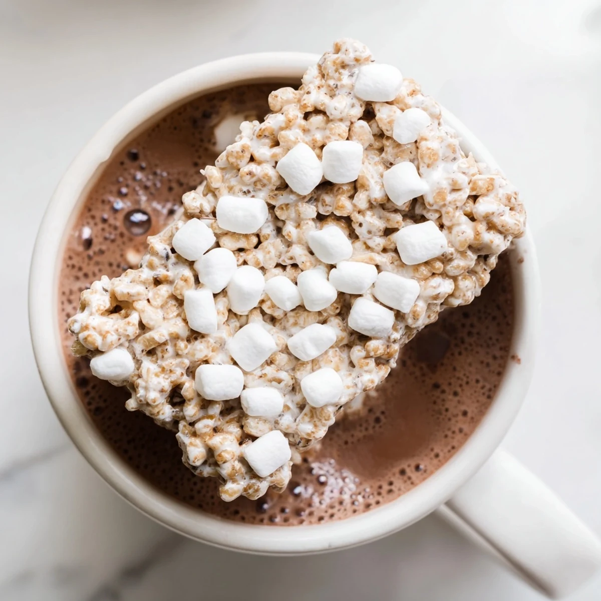 Steaming hot chocolate garnished with a fluffy Cozy Bear Marshmallow Bar, a delightful treat.
