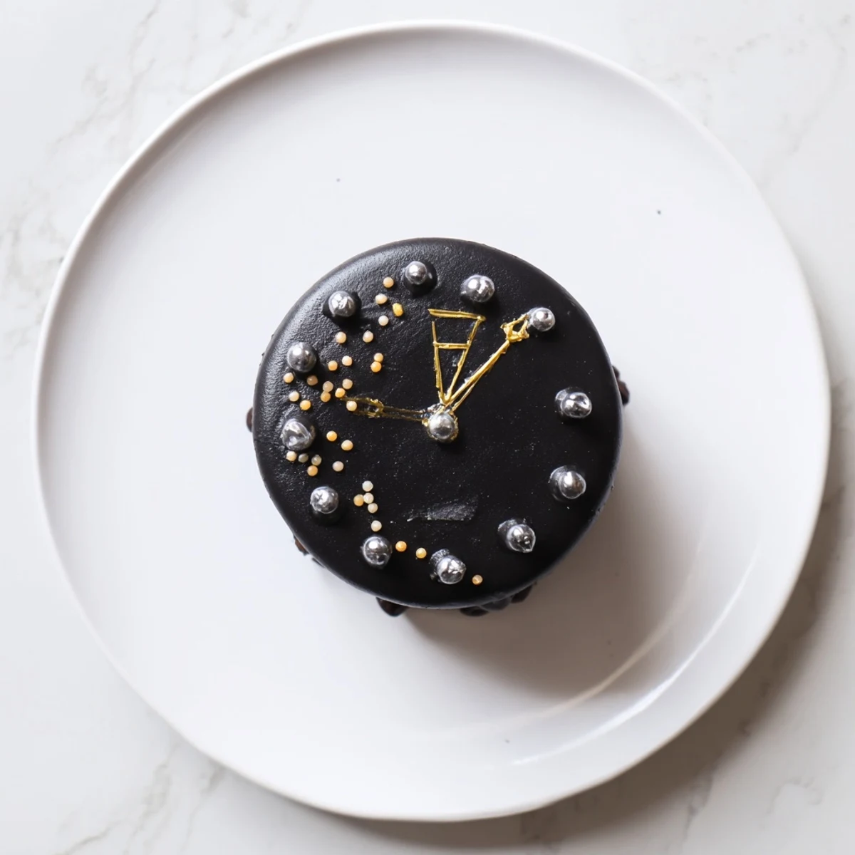 These American Countdown Clock Mini Desserts feature buttercream clock faces with festive sprinkles and edible pearls.