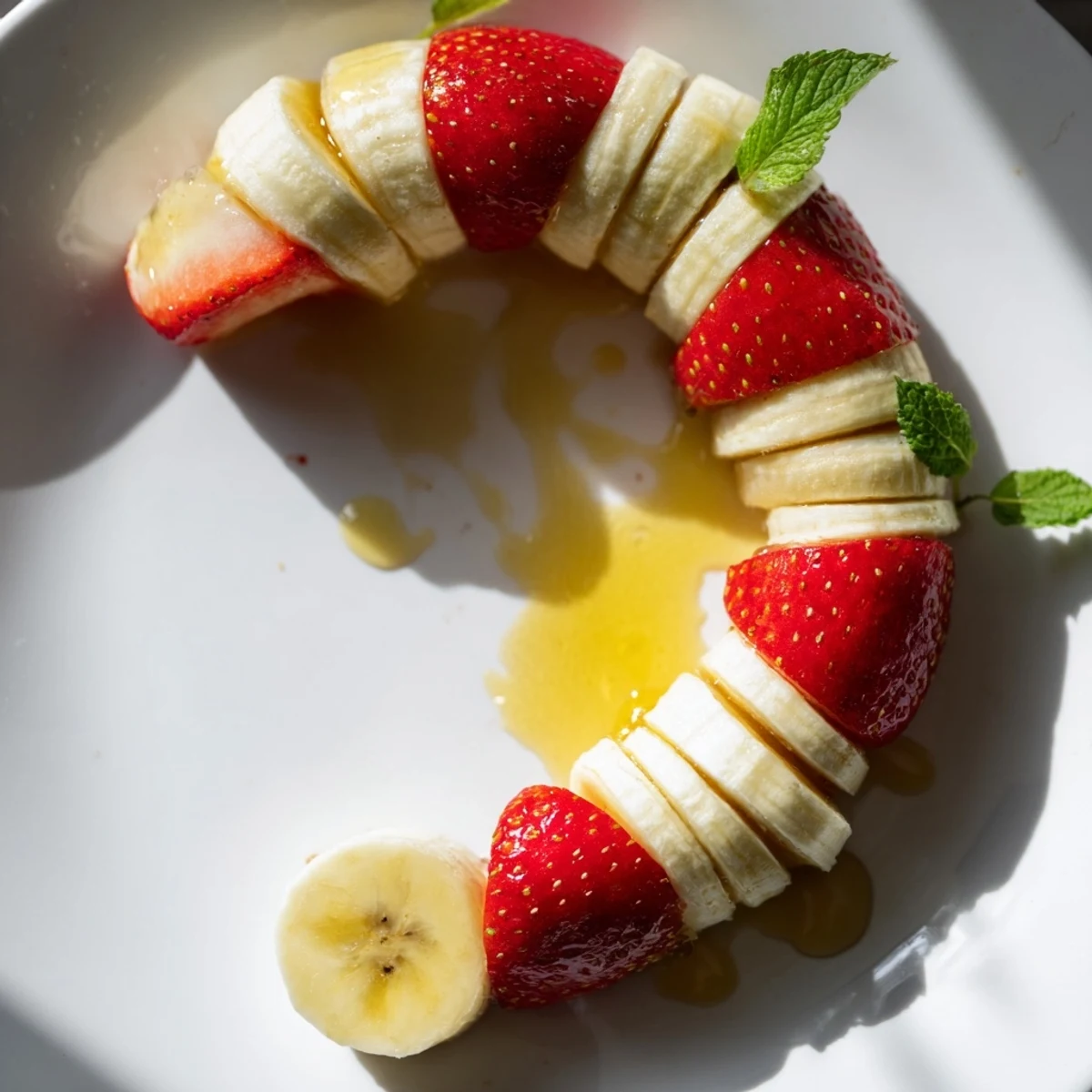 Fresh, vibrant banana strawberry candy cane snack, perfect for a healthy and festive holiday treat.