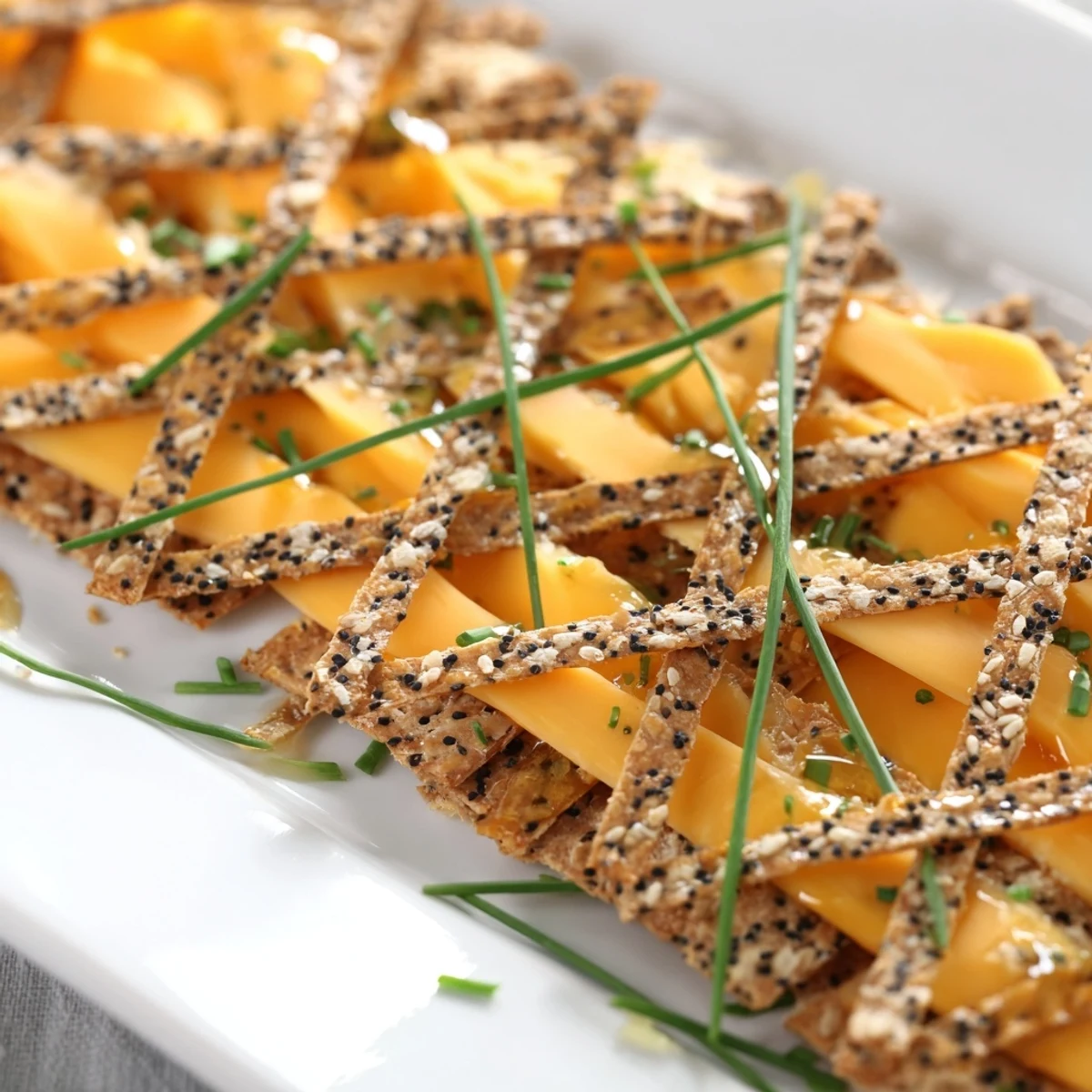 This Garden Gate Lattice appetizer, easy to make, presents cheeses and crackers perfectly arranged.