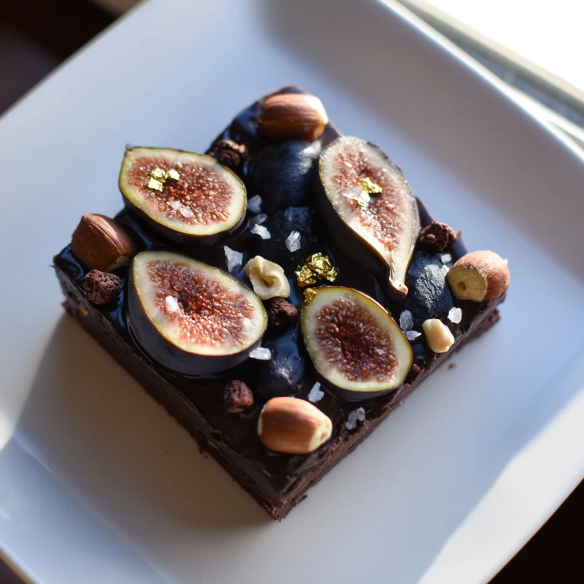 Glistening squares of The Midnight Mosaic showcase the dark chocolate-fig-olive dessert's beautiful mosaic design.
