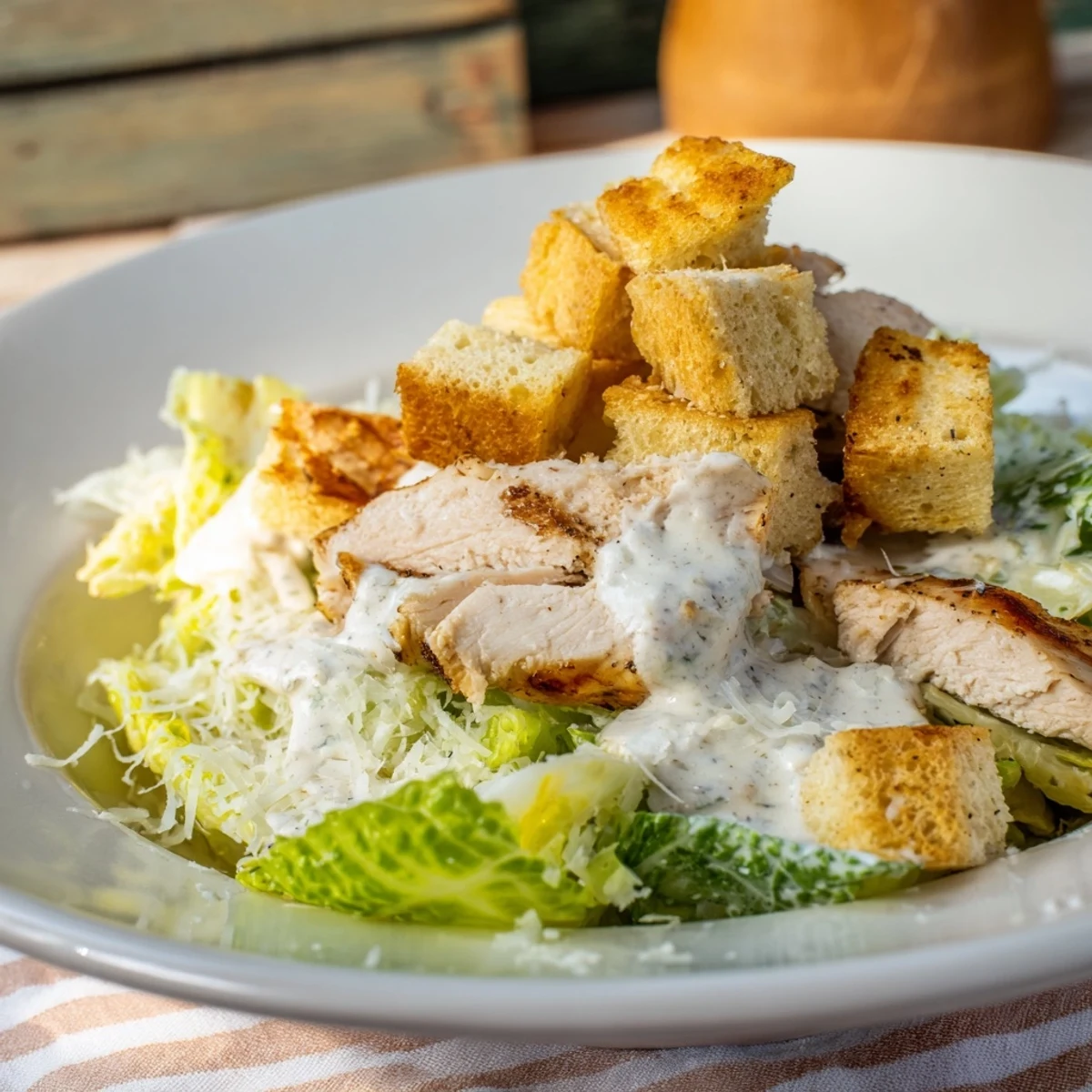 Grilled Chicken Caesar Salad Skewers served on a platter, ready to be enjoyed as a refreshing appetizer.