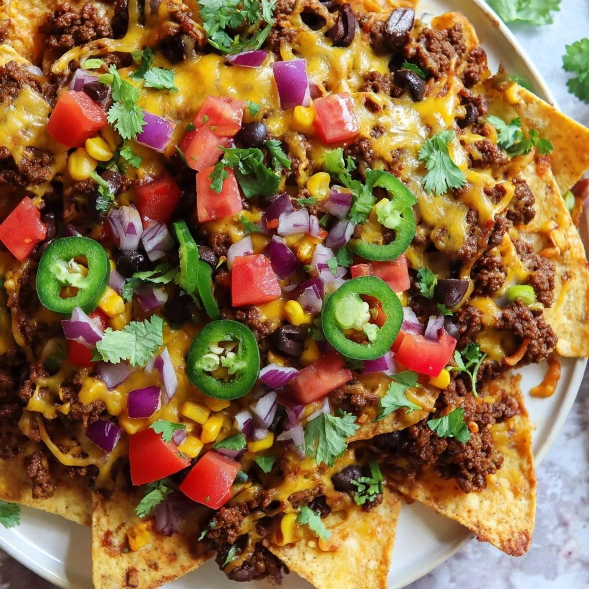 Easy sheet-pan nachos: A delicious baked tray of cheesy Tex-Mex with savory beef and fresh toppings.