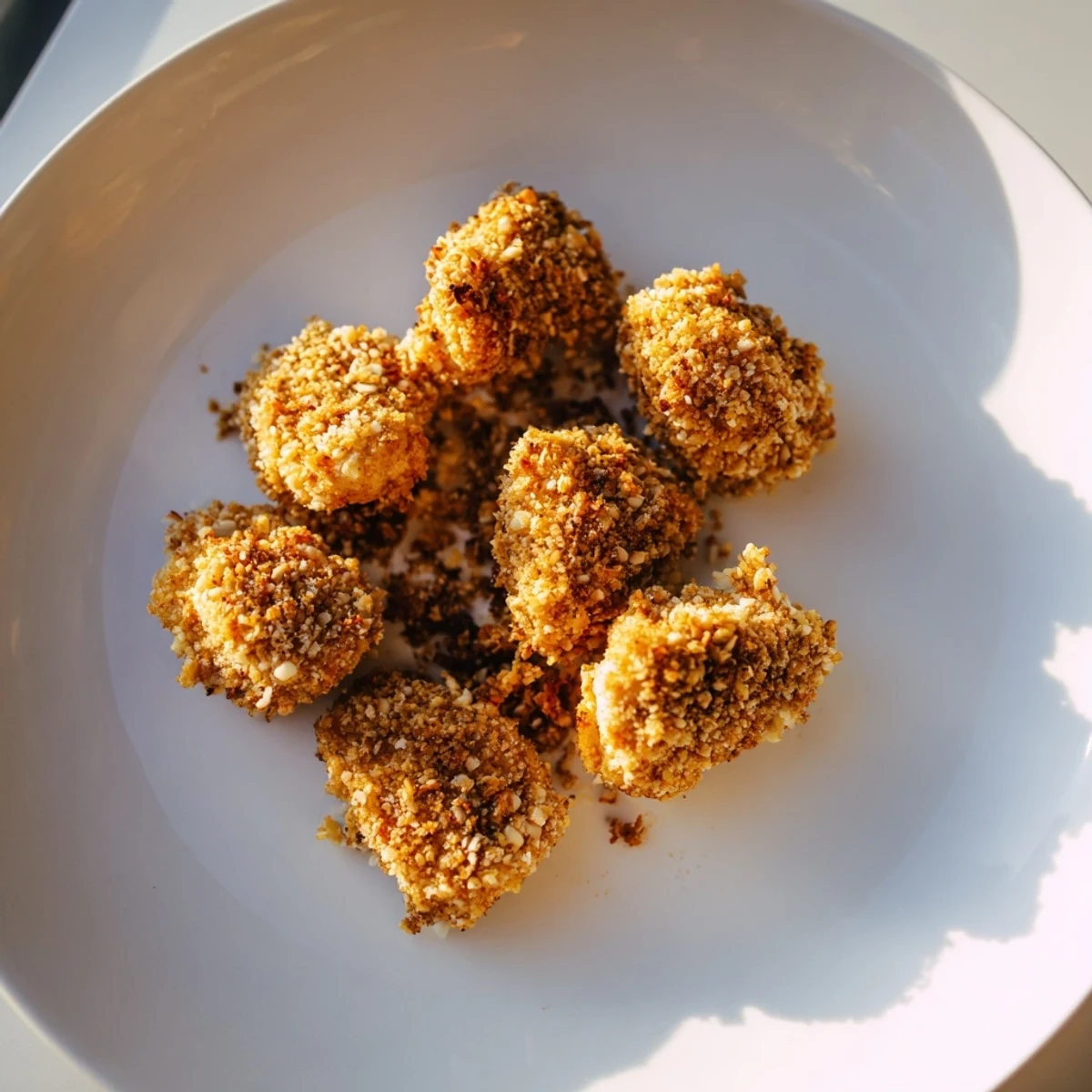 A plate of freshly baked Spicy Yogurt Chicken Bites, ready to enjoy with a creamy dipping sauce.