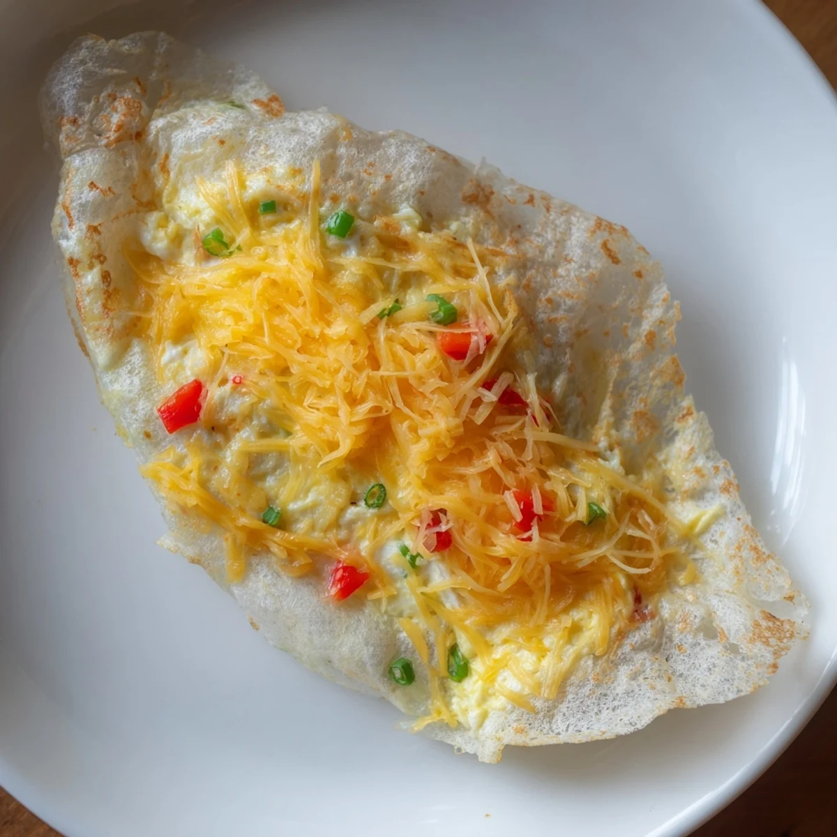 Golden, crispy Rice Paper Egg Cheese Wrap, layered with melted cheese, ready for a delicious breakfast.