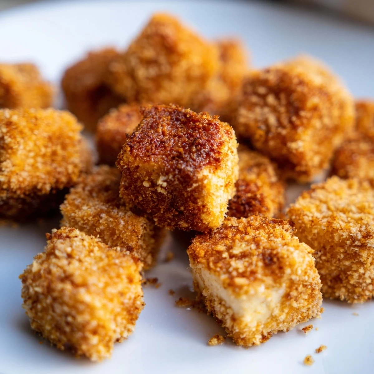 Golden and crispy tofu nuggets, easy vegan snack with a delicious crunchy texture and savory flavor.