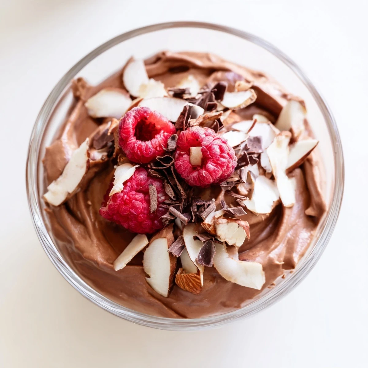 Silky-smooth chocolate avocado mousse with a sprinkle of shaved dark chocolate, a delicious vegan dessert.