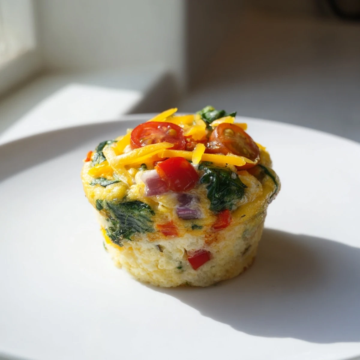 Perfectly baked customizable egg muffins, featuring spinach, bell peppers, and cheese, ideal for breakfast.