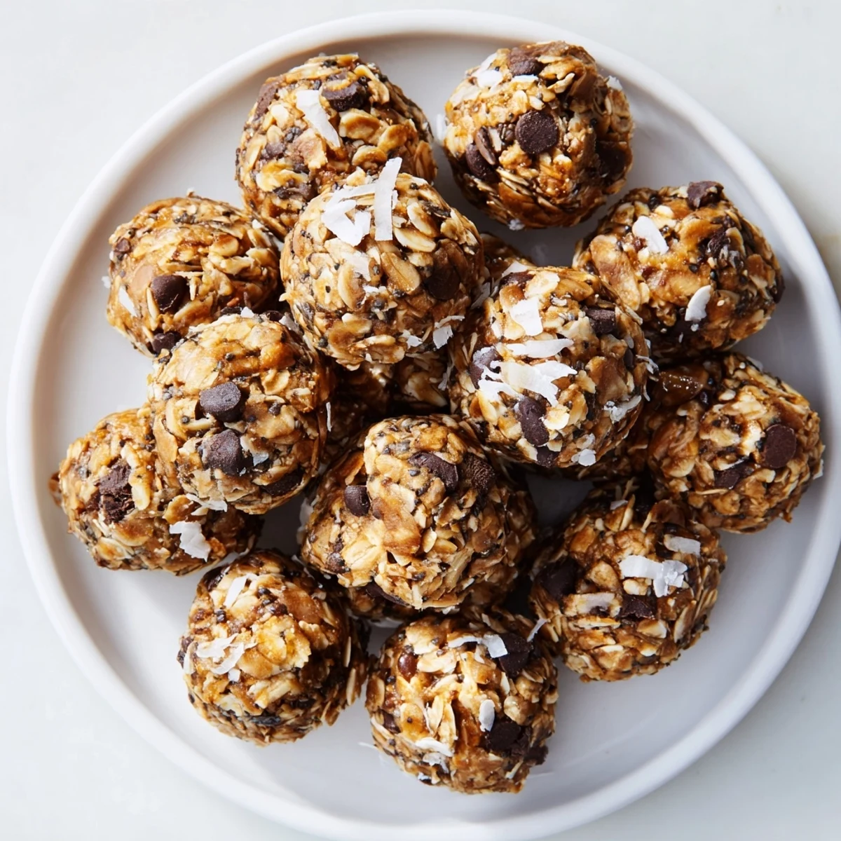 Delicious Almond-Chia Energy Bites ready to eat, showing a close-up of the rolled, bite-sized snacks.