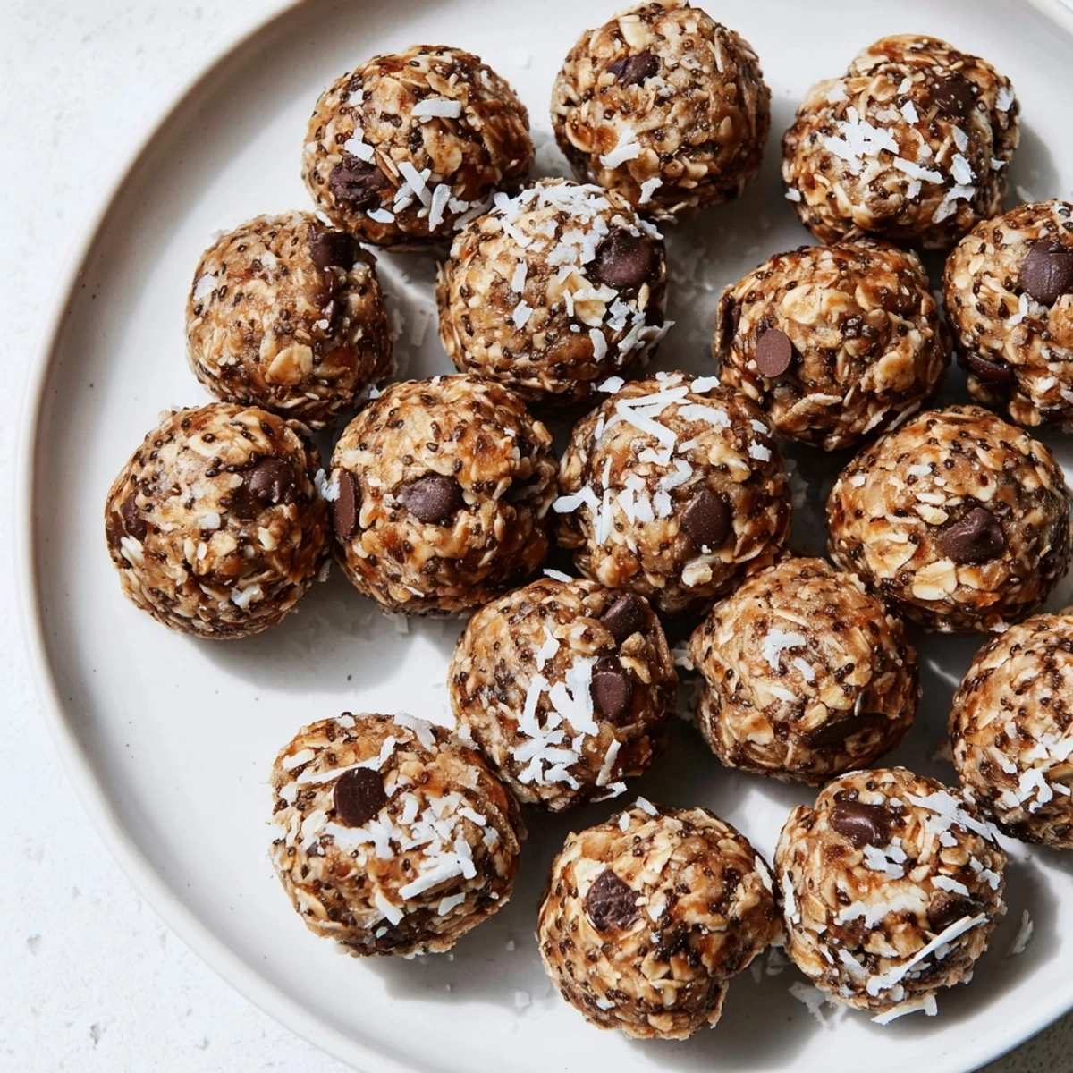 Homemade Almond-Chia Energy Bites arranged on parchment paper, perfect for a quick and healthy snack.