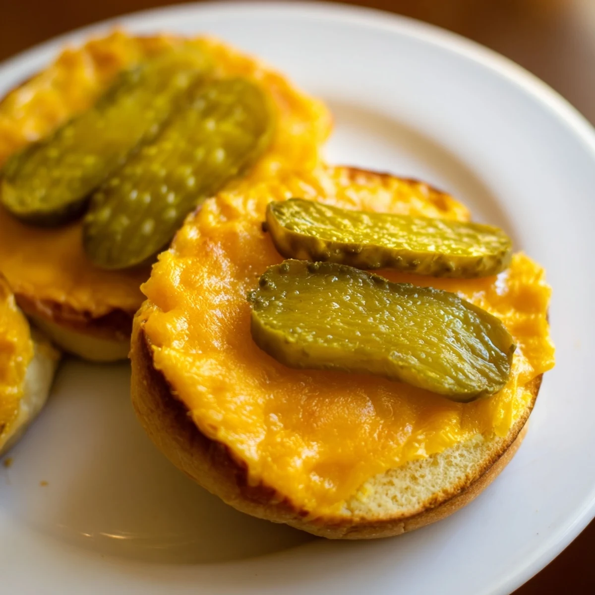 Warm, crispy Pickle Bread Sandwich: a low-carb delight with bubbling cheese and savory pickles.